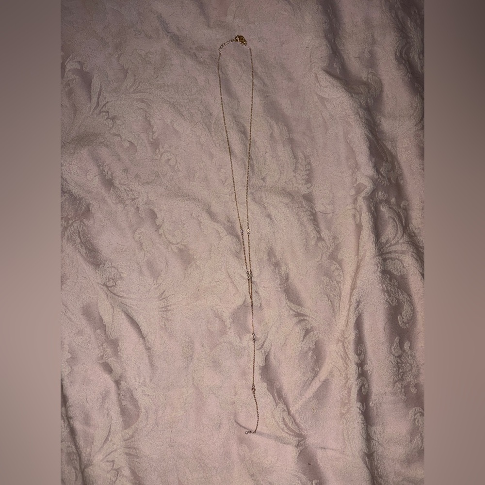 LOFT Gold Tone Long Lariat Necklace with Pearl & Crystal Accents